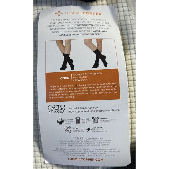 3 Pair Black Tommy Copper Compression Crew Socks, Size Small, Shoe 4-6.5, NIB - Picture 2 of 4